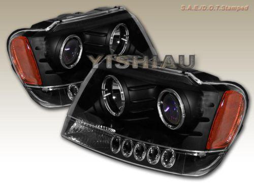 99-04 jeep grand cherokee projector headlights black twin halo led