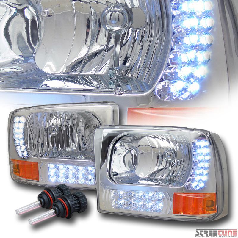 10k hid bi-xenon chrome led headlights+signal lamp am aw 99 00-04 f250/excursion