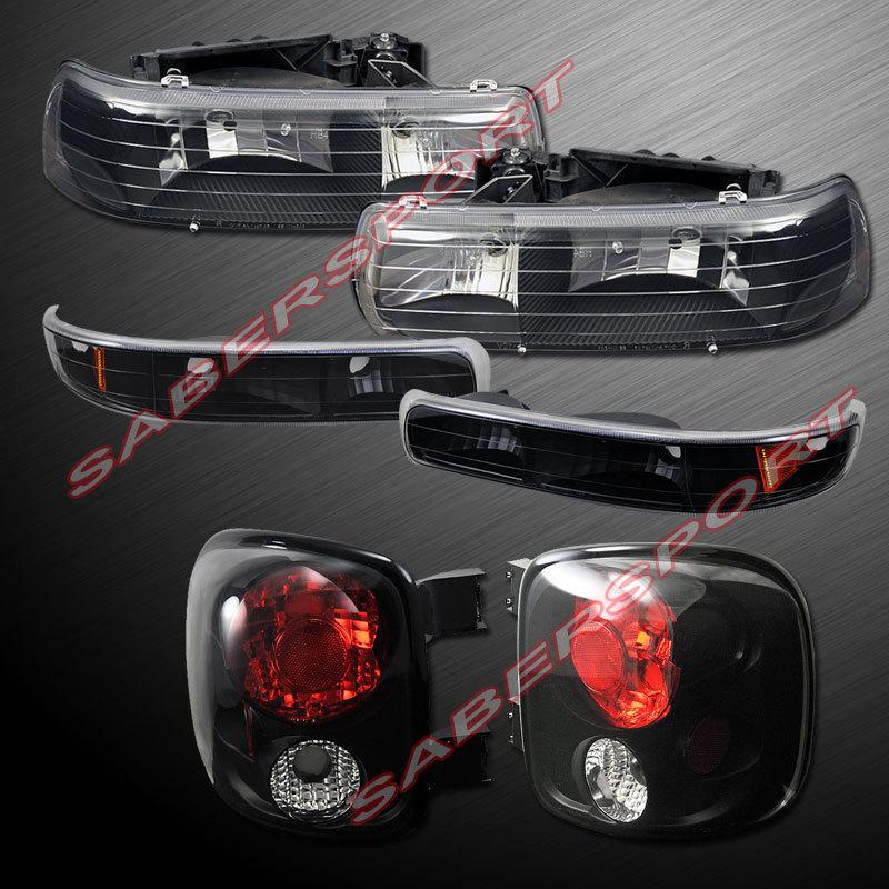 1999-2002 chevy silverado stepside black headlights +  park signal + tail lights