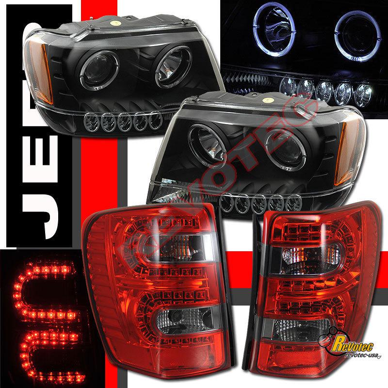 99-03 jeep grand cherokee 2x halo led projector headlights & led tail lights