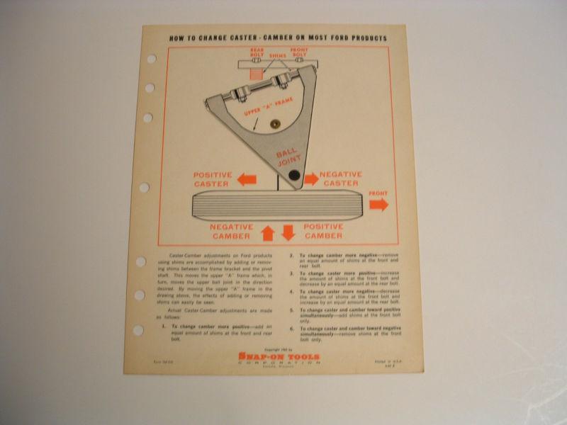 Rare vintage snap-on "how to change caster-camber..." guide chart -look at pic's