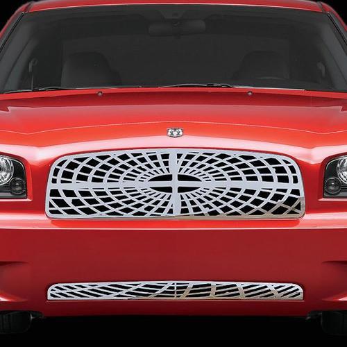 Dodge charger 06-09 spider web polished stainless truck grill insert add-on trim