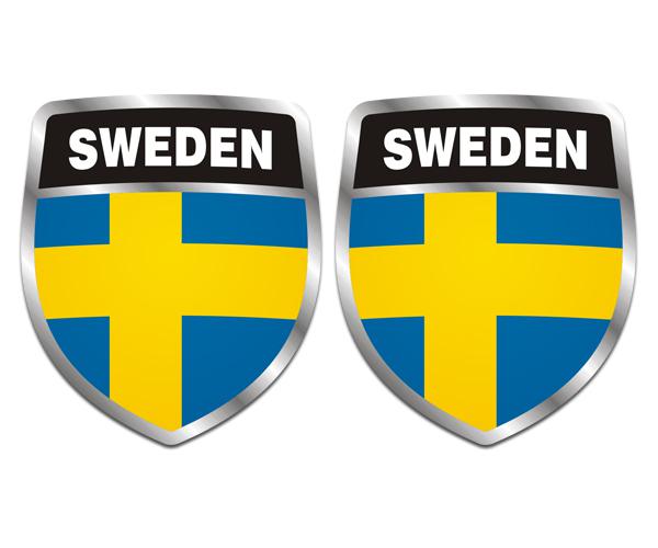 Sweden flag shield decal set 3"x2.5" swedish vinyl bumper sticker zu1