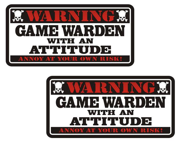 Game warden warning decal set 3"x1.5" conservation officer sticker zu1