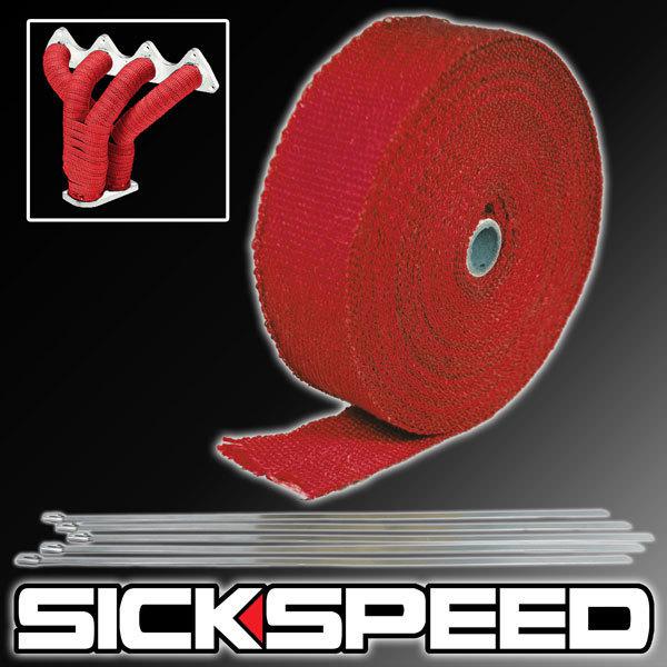 Red turbo manifold heat exhaust thermal wrap & stainless ties 2"x25' d