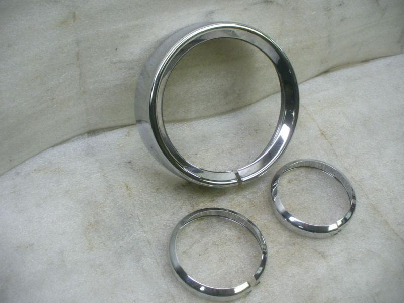 Harley touring models 2 1/4" extended headlamp trim ring & stock spot lamp rings