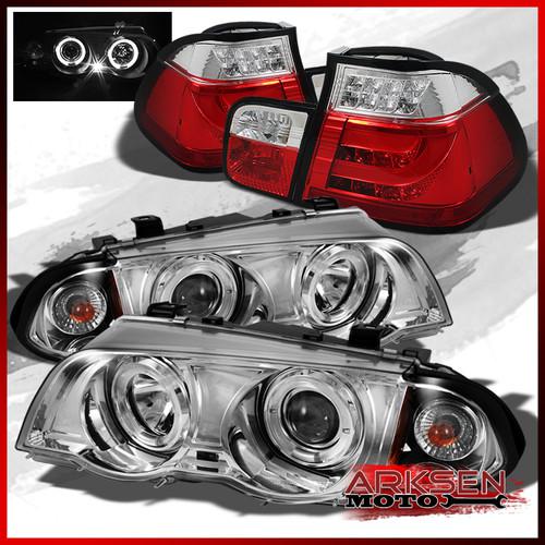 99-01 e46 3-series 4d clear halo projector headlights+red clear led tail lights