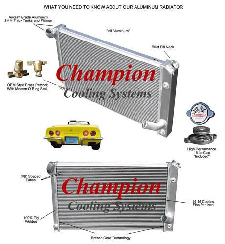 1973 74 75 76 chevy corvette 3 row champion radiator cc478