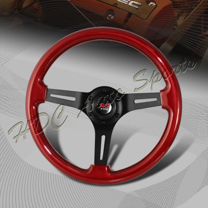 Universal 345mm 6 hole bolt lug red wood grain style deep dish steering wheel