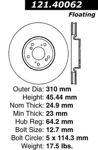 Centric 121.40062 front brake rotor/disc-c-tek standard rotor