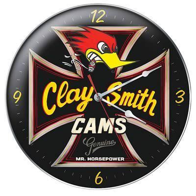 Ghh wall clock black chrome yellow silver red clay smith cams logo 14" diameter