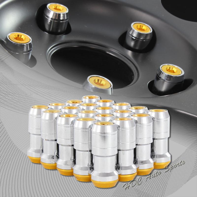 20pcs m12 x 1.25mm thread pitch wheel rim tuner 1.9" long lug nuts gold / chrome