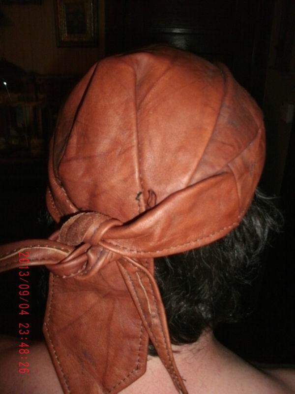 Cinnamon brown leather skull cap / do-rag motorcycle biker new adult size