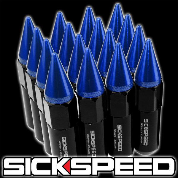 16 black/blue spiked 60mm  aluminum extended tuner lug nuts wheel 10x1.25 a