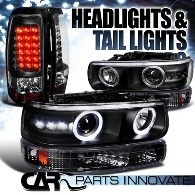 99-02 silverado black halo projector head bumper lights+black led tail lamp