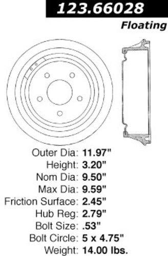 Centric 123.66028 rear brake drum-c-tek standard brake drums