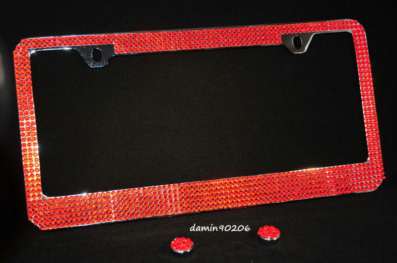 Shiny red crystals diamond metal license plate frame rhinestone crystal new