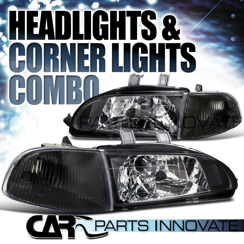 Honda 92-95 civic 4dr sedan diamond black headlights+clear corner lamps