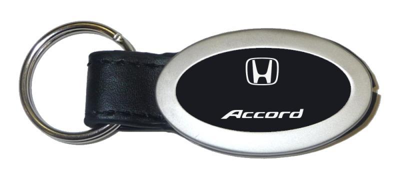 Honda accord black oval leather metal key chain ring tag key fob logo lanyard