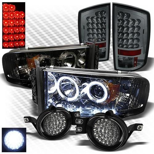 02-05 ram 1500, 03-05 2/3500 smoke headlights + led tail lights + led fog lights