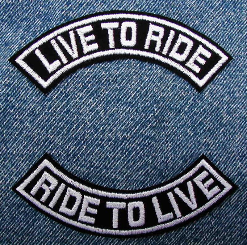 4" live to ride   rocker set  motorcycle biker patches by dixiefarmer in white