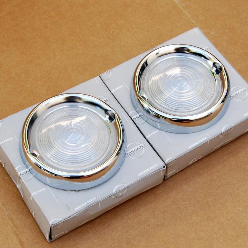 Datsun roadster parking lamp lenses clear, pair, 1963-69 *new, oem nissan*