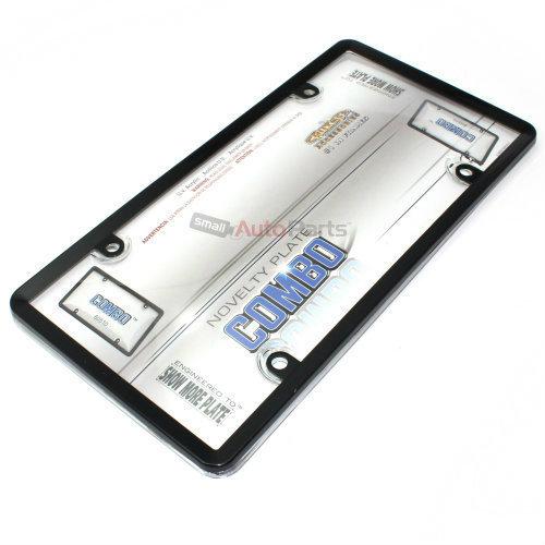 Black plastic license plate tag frame + clear bubble shield cover for car-truck