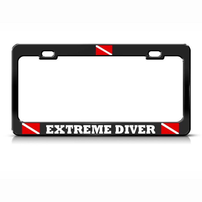 Extreme dive license plate frame heavy metal love scuba diving black  tag border