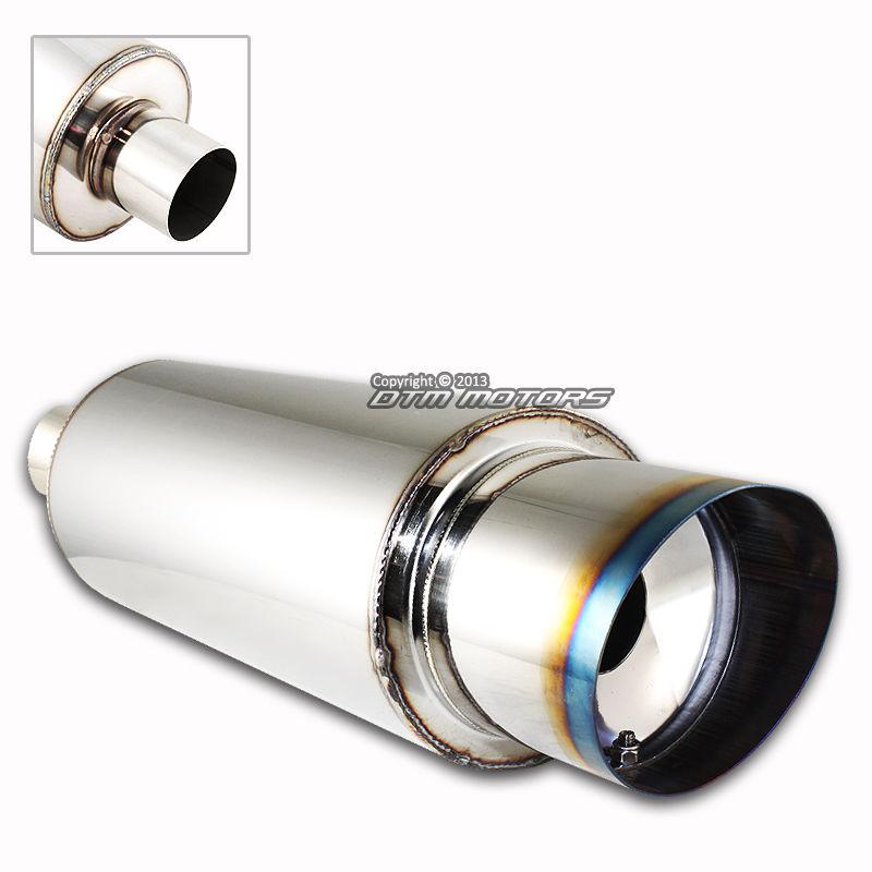 Jdm n1 4" slant cut burnt tip stainless steel body muffler w/2.5" inlet+silencer