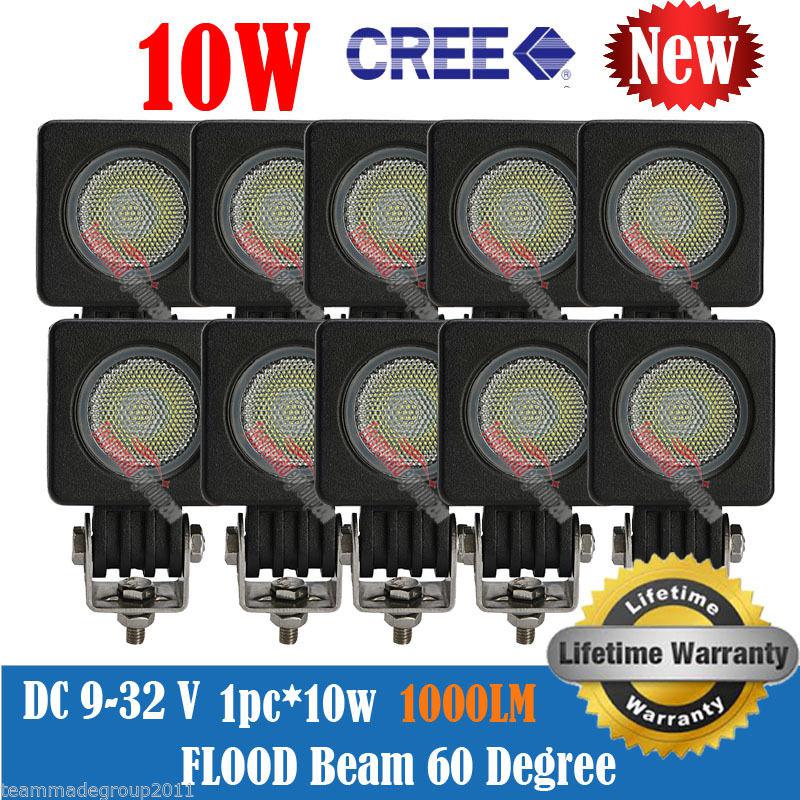 10pcs 10w cree led work light 1000lm modular high power reverse atv jeep 12v 24v