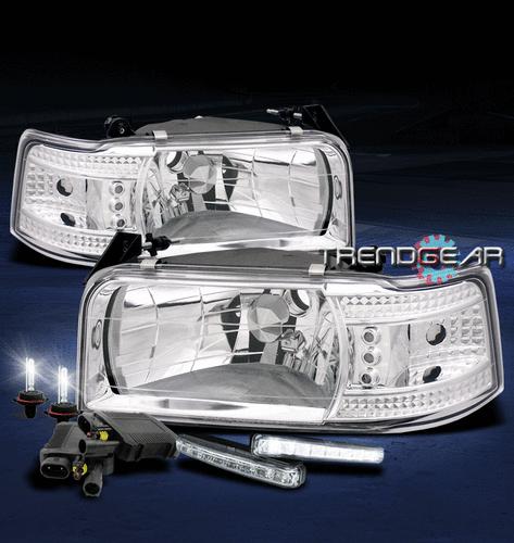 92-96 ford bronco f150 f250 f350 led crystal head light+drl+hid 6000k left+right