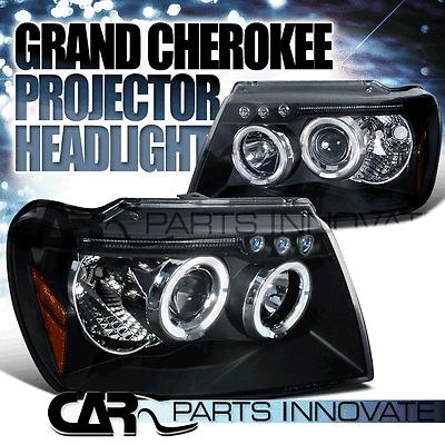 1999-2004 jeep grand cherokee black led halo projector headlights