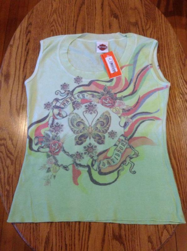 Nwt~harley-davidson® women's green sleeveless "color flight" scoopneck sz large