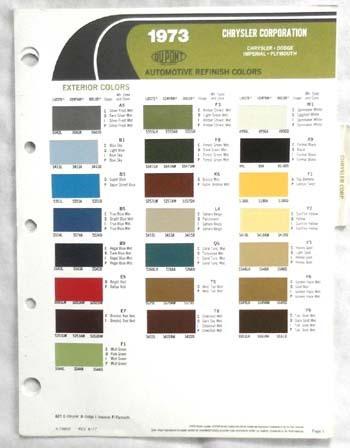 1973 chrysler dodge plymouth mopar  dupont   color paint chip chart all models 