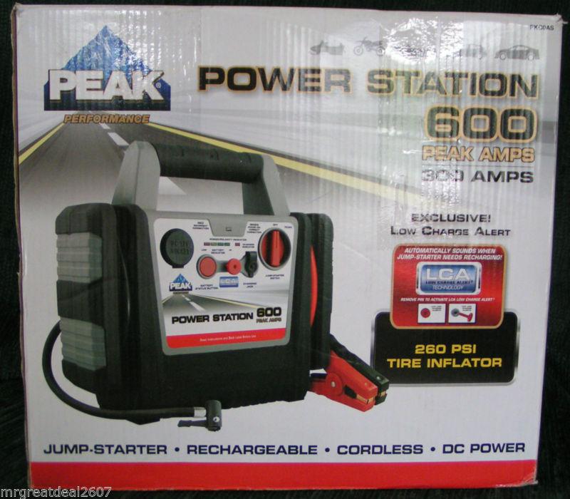 Peak power station 600, jump-starter, cordless dc power, tire inflator, 300 amp