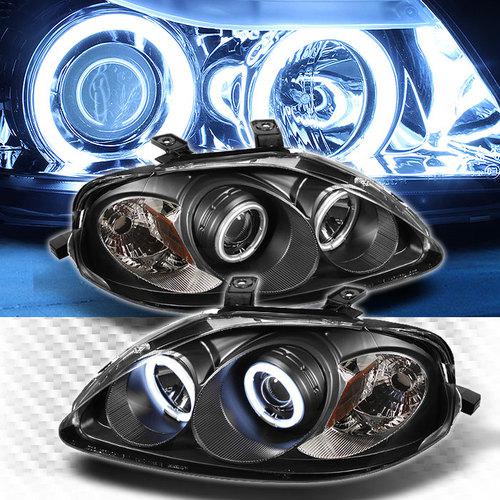 Twin ccfl halo 99-00 honda civic projector headlights black head lights pair set