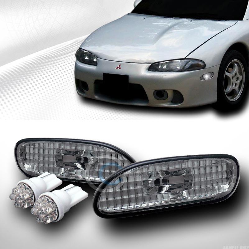 Depo smoke lens parking side marker bumper lights+led bulbs 95-99 eclipse/talon