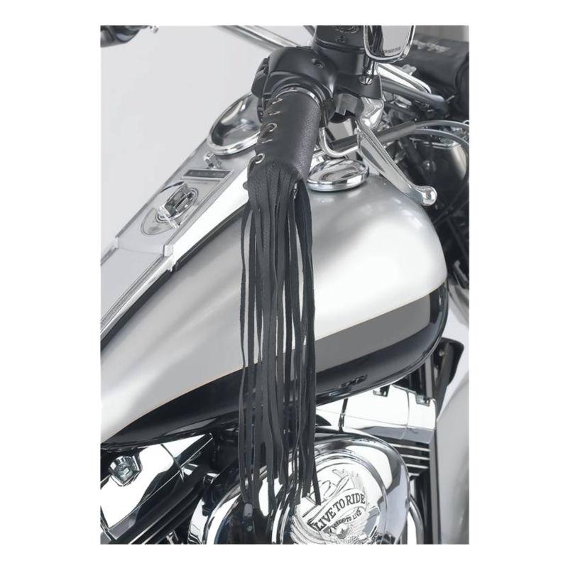 New 2pc black leather motorcycle biker handle bar throttle grip covers w/fringe