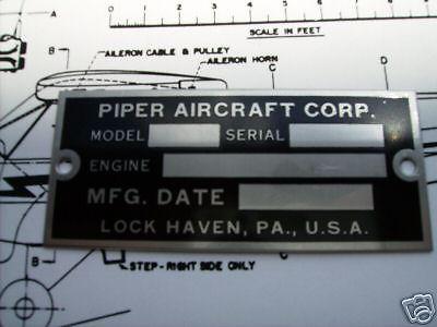 Piper  data plate l-4 j-3 series pa-18 super cub good blank stainless nice one