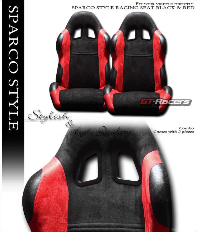 Sp sport style blk/red suede leather car racing bucket seats w/sliders l+r euro