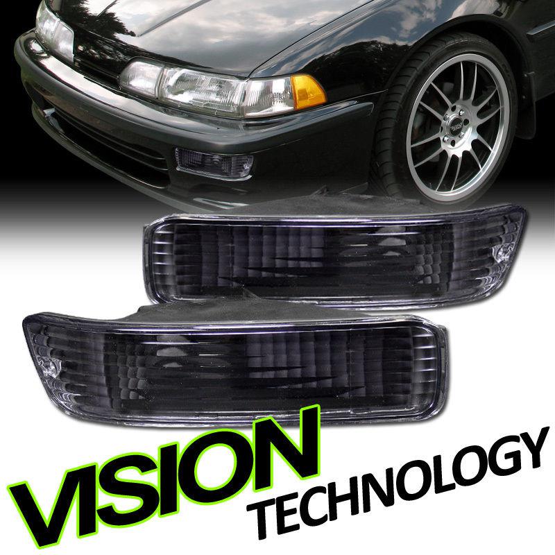 Jdm black front bumper turn signal/parking lights lamps pair 92-93 acura integra