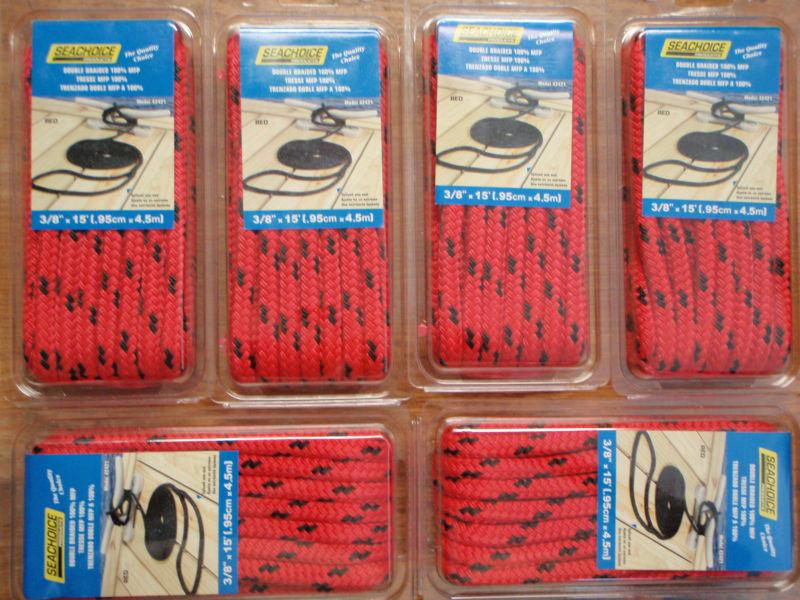 Double braid dock line  3/8" x 15ft seachoice 42421 6pac red with black tracer