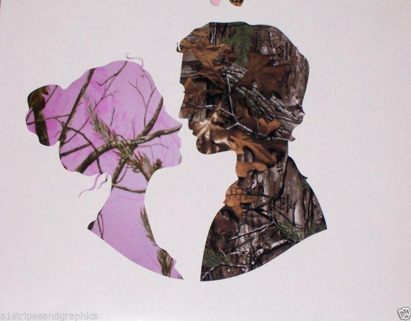 Pink camo husband & camo wife window decal decals real tree sticker m4 mossy oak