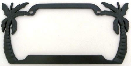 Palm trees die cast black painted license plate frame