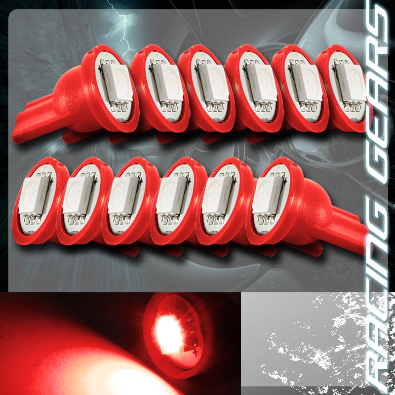 12x red smd led t10 wedge interior instrument panel gauge license light bulbs