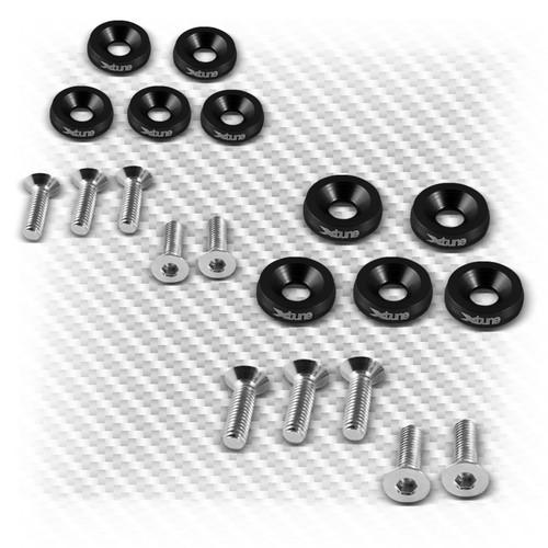 10x black billet aluminum fender bolt concave washer dress up kit w/screws set