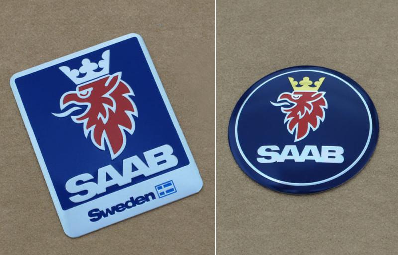 2 nice saab items, alloy saab badge 2.75"l & saab emblem 2.25" for hood trunk !!