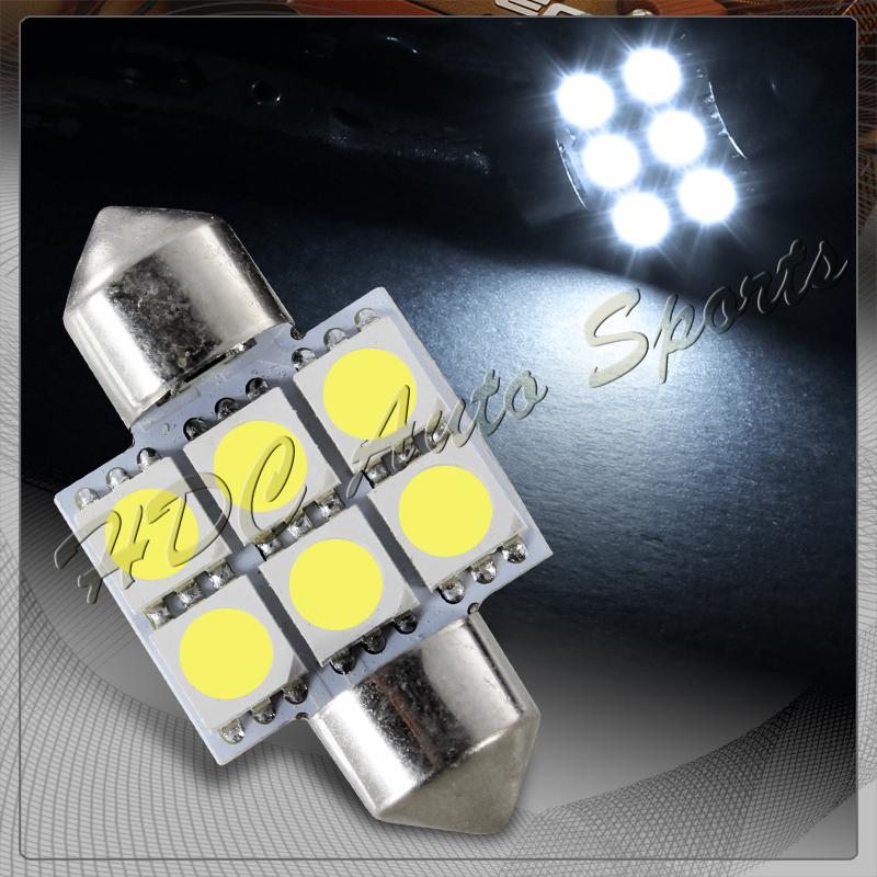 1x 31mm 6 smd white led festoon dome map glove box trunk replacement light bulbs