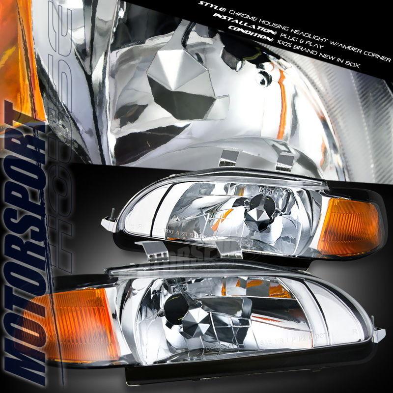 1992-1995 honda civic 2/3dr coupe hatchback 1pc jdm chrome headlights lamps pair