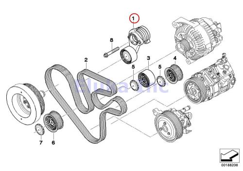 Bmw genuine drive belt tensioner with pulley - alternator a/c power steering e71